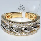 Женское кольцо из двух тонов, модная крученая цепочка из желтого золота с круглым вырезом и белым цирконием, Подарок на годовщину