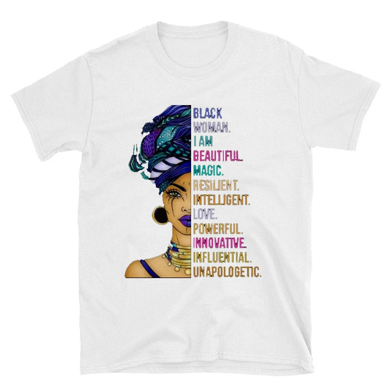 Black Women Magic Beauty Vintage TShirt Funny Graphic Tees Plus Size Summer Short Sleeve Cotton Hipster Tops Harajuku Shirt | Женская