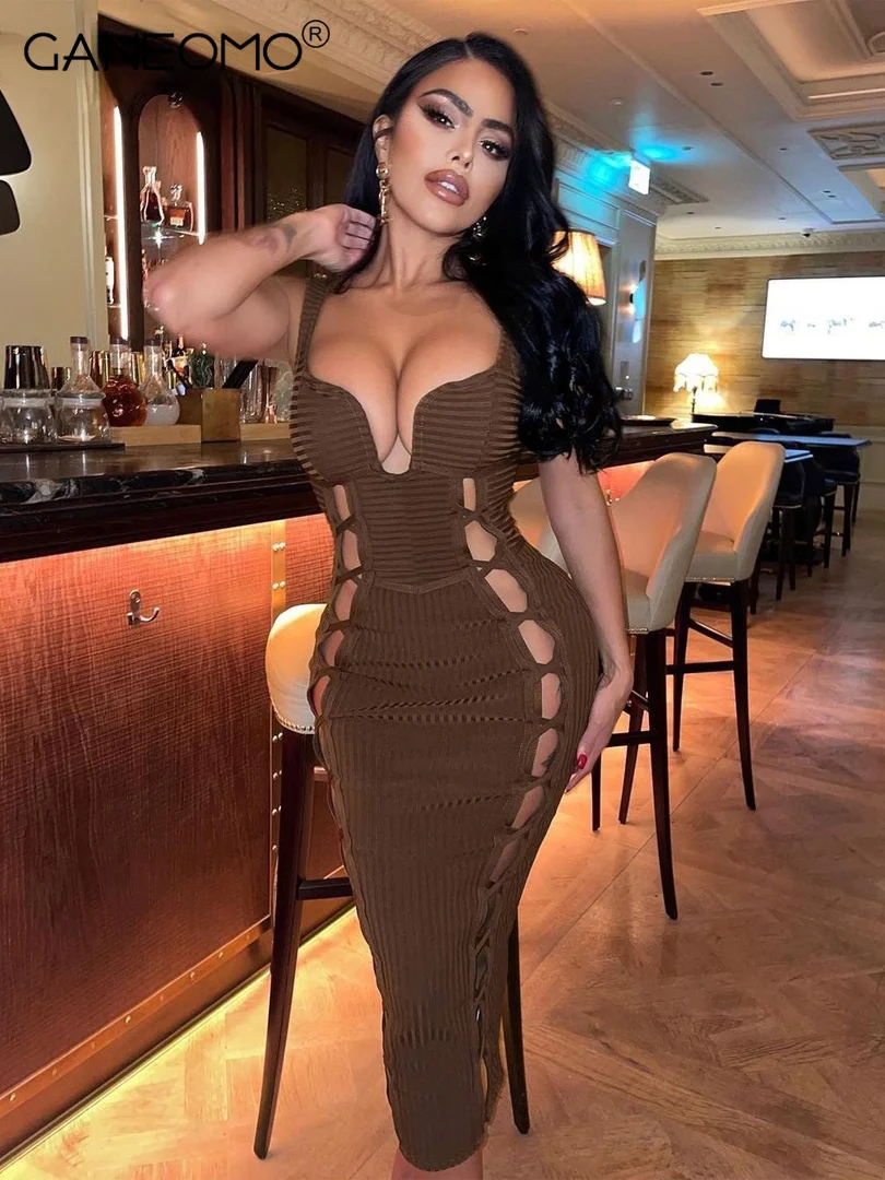 

Knitted Backless Slip Sleeveless V Neck Cut Out Slit Sexy Maxi Dress 2022 Summer Bodycon Evening Party Wear Women's Clothing