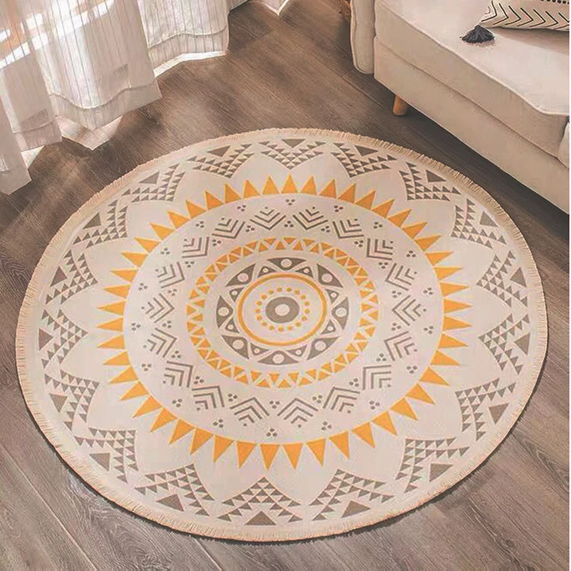 nordic cotton and linen tassel retro rug anti slip carpets doormat sofa coffee table with bar round mat rugs for bedroom bedside free global shipping