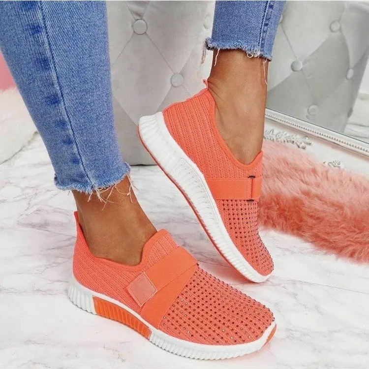 

Sports Shoes Lady Large Size Women Female Footwear Crystal Casual Sneaker Round Toe Basket Big Size Dress Rhinestone New Slip-On
