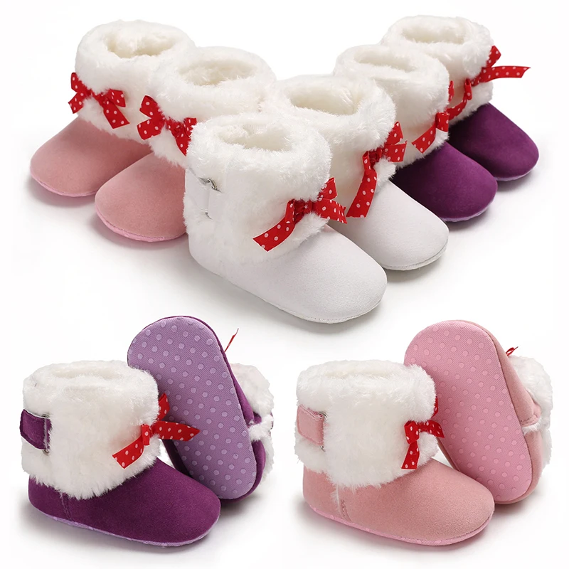 Adorable Infant Toddler Baby Girls Snow Boots Winter Soft Sole Crib Shoes Bowknot Booties Infant Newborn Party Shoes 0-18M