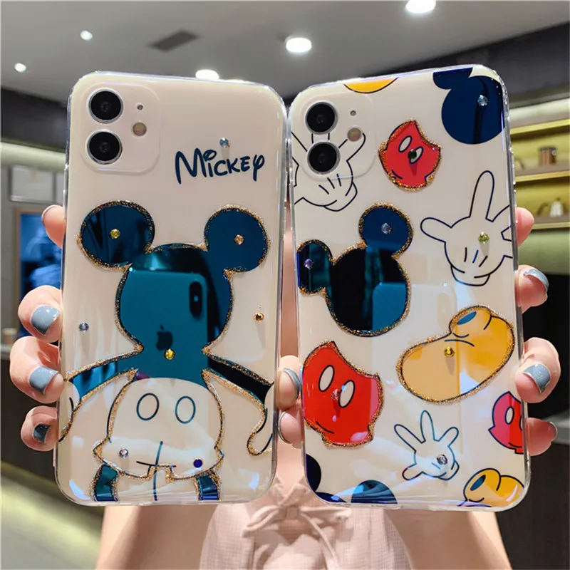 

DISNEY 2021 New Case for iPhone Case 12 Pro Max Mickey Glitter Phone Case for iPhone 11 Pro XR XS Max 7 8 Plus Full-wrapped Case