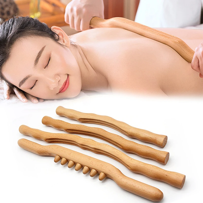 

4pcs Natural Wood Guasha Scraping Stick Scraper for Fat Burner Back Shoulder Neck Waist Leg Body Massage Therapy Slimming Tool