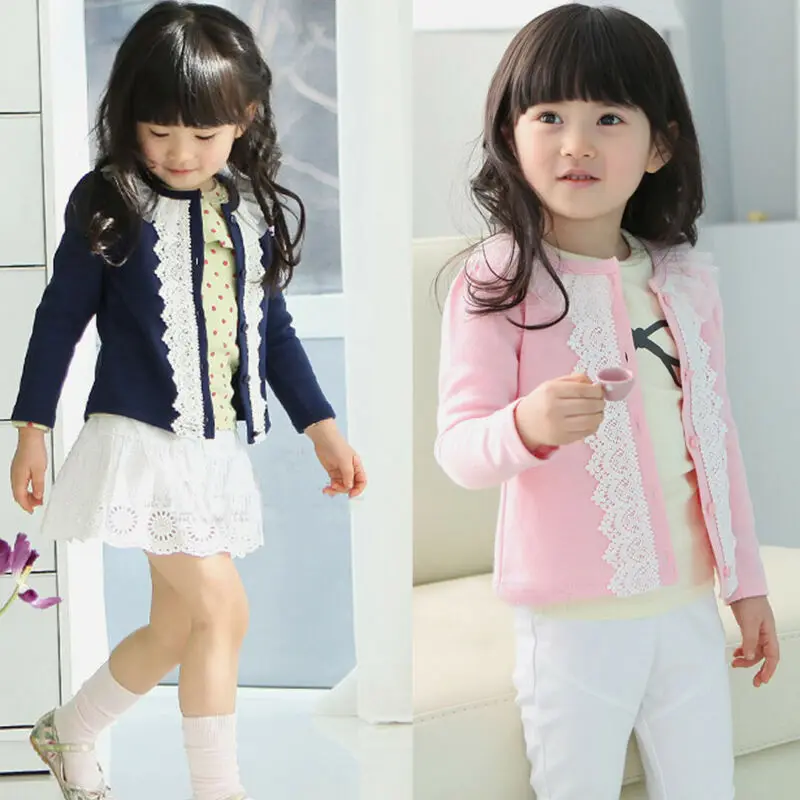 От 2 до 7 лет одежда для малышей с кружевами девочек топы детей Кардиганы пальто