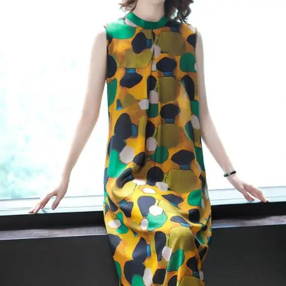 3xl Новое шифоновое шелковое винтажное платье с цветочным принтом больших