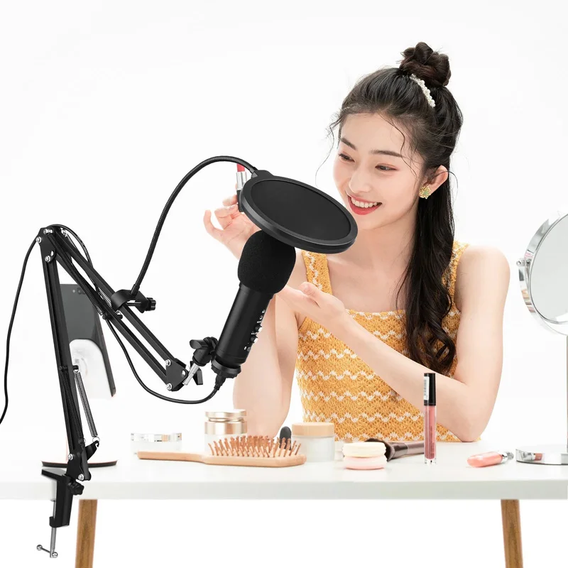 

USB Condenser Recording Microphone For Laptop Studio Recording Vocals Voice Over With Adjustable Scissor Arm Stand Filter