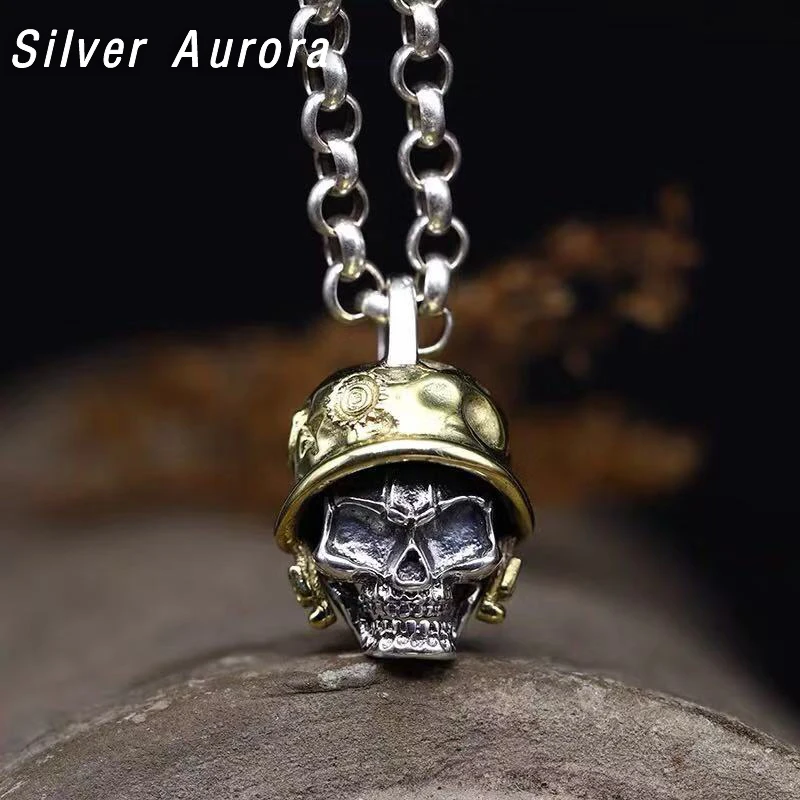 925 Серебряное винтажное мужское ожерелье с подвеской в виде черепа панк рок