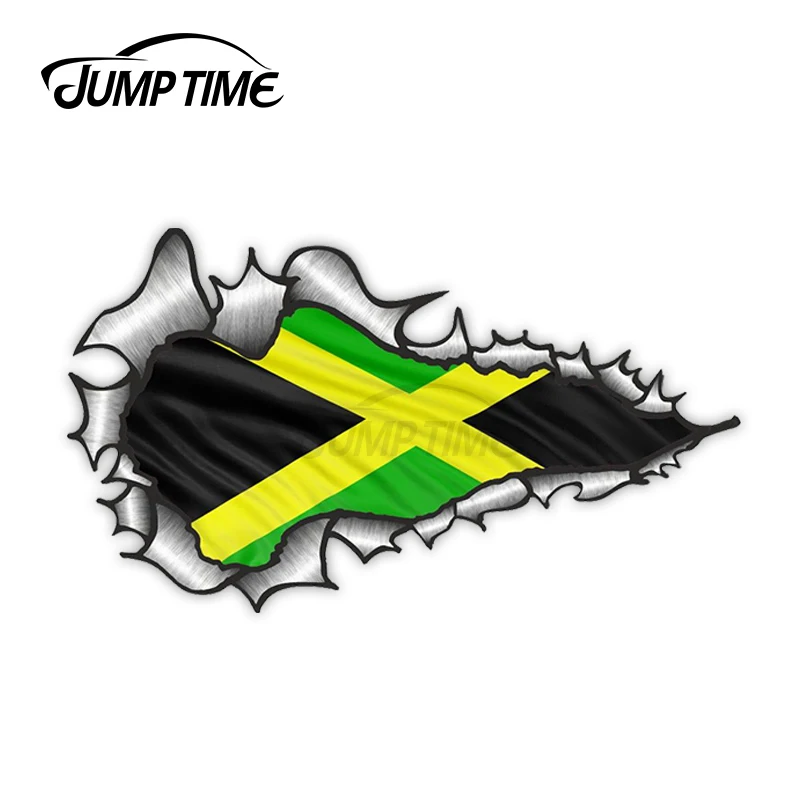 

Jump Time Ripped Torn Metal Design With Jamaica Jamaican Flag Motif External Vinyl Car Sticker for Windows Bumper