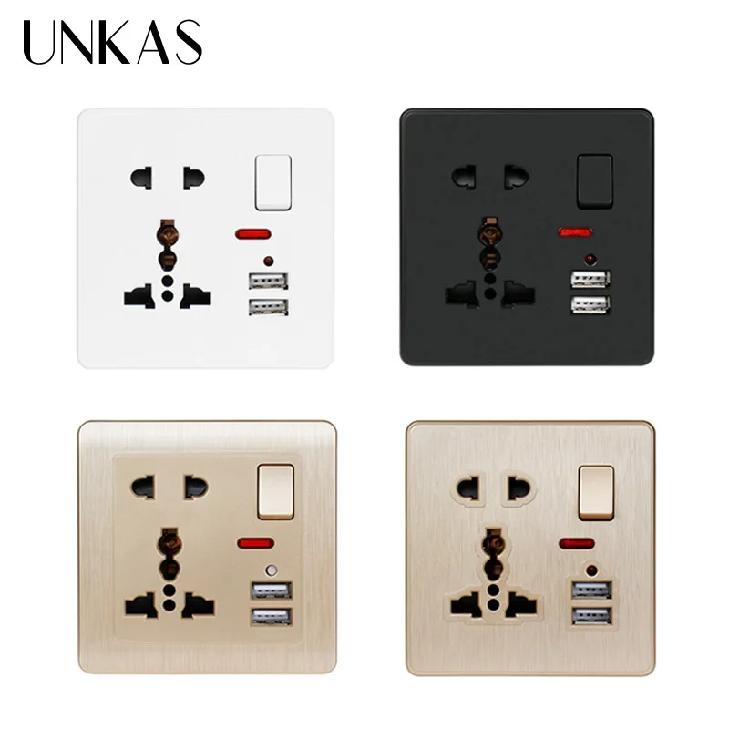 Розетка настенная UNKAS 2 1 А белая/черная/золотая со светодиодным индикатором 13 а