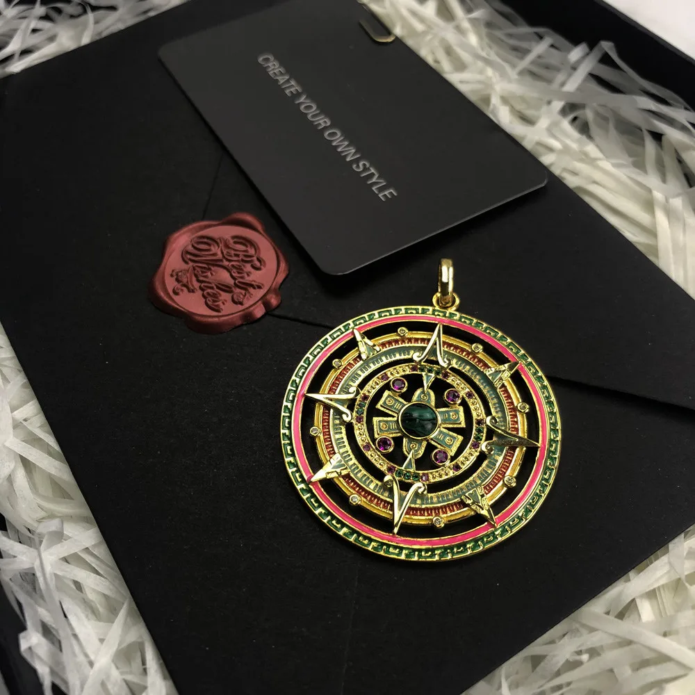

2021 New Brand Cubic Zircon Amulet Disc Pendant for Necklace Trendy Women Jewelry Ethnic Gold Color Wanita Cantik Bijoux