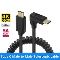 with audio video usb 3 1 type c male to male stretch data charging cable 90 degree right angle spring retractable cable 4k 60hz