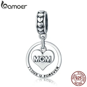 BAMOER, 925 пробы, серебро, I Love u Forever, для мамы, гравировки, бусины, подходят для шарма, браслеты, ювелирные изделия, подарок для матери, SCC649