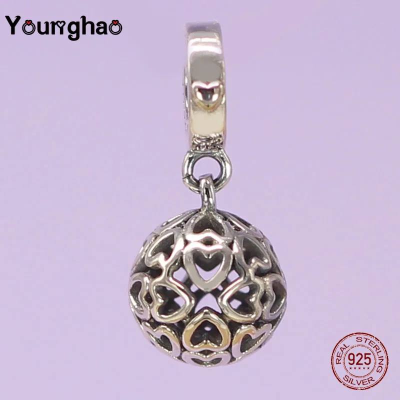 Younghao 925 пробы серебряный круглый полый резной шар кулон сердце Kralen Fit Pandora