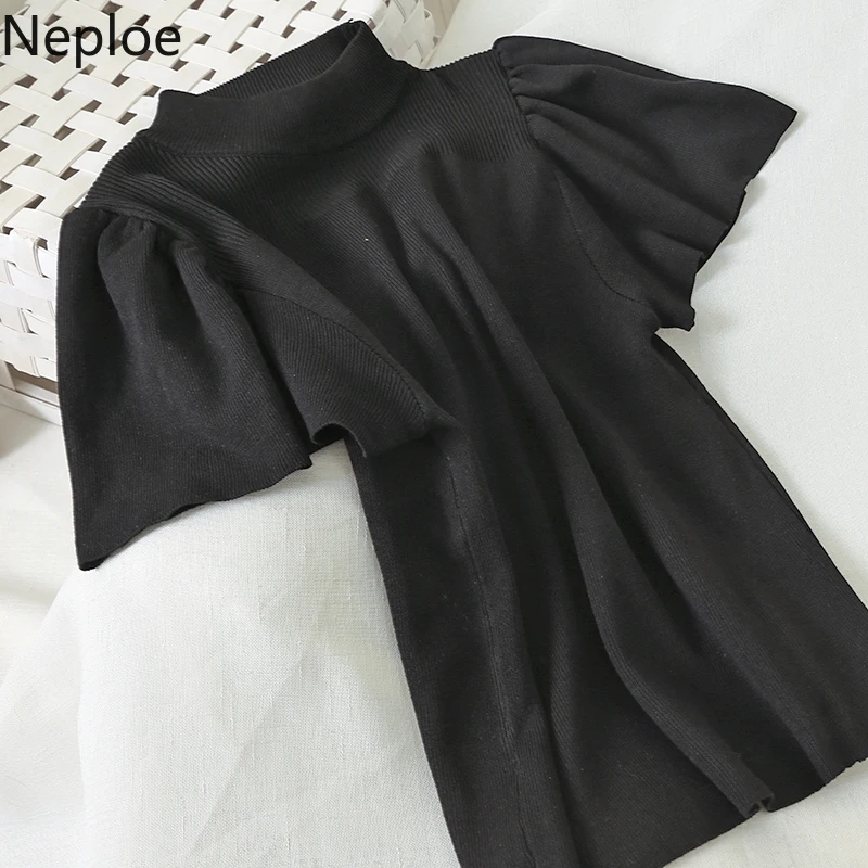 Женский Однотонный свитер с рукавами-фонариками Neploe корейский пуловер круглым