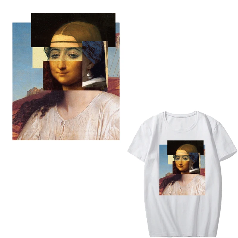 

Iron on Mona Lisa Patches for Clothing DIY T-shirt Jackets Applique Heat Transfer Vinyl Thermo Stickers Stripes on Clothes