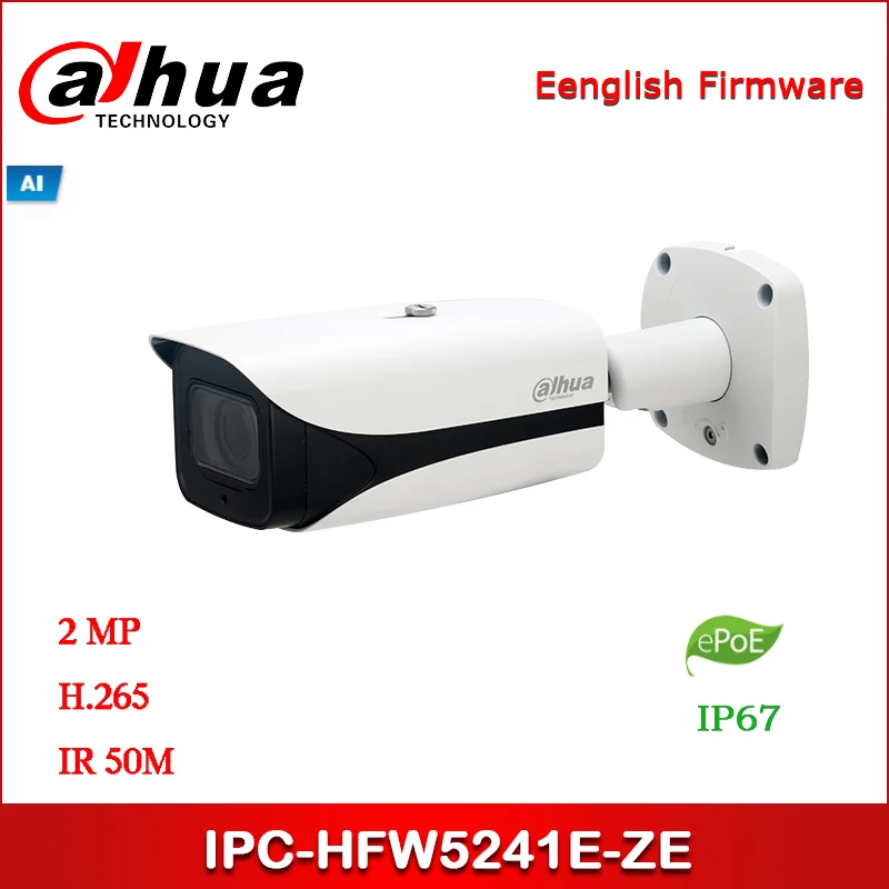 

IP-камера Dahua DH-IPC-HFW5241E-ZE 2MP WDR IR Bullet AI, сетевая камера 2,7 мм-13,5 мм, Моторизованный объектив с ePOE