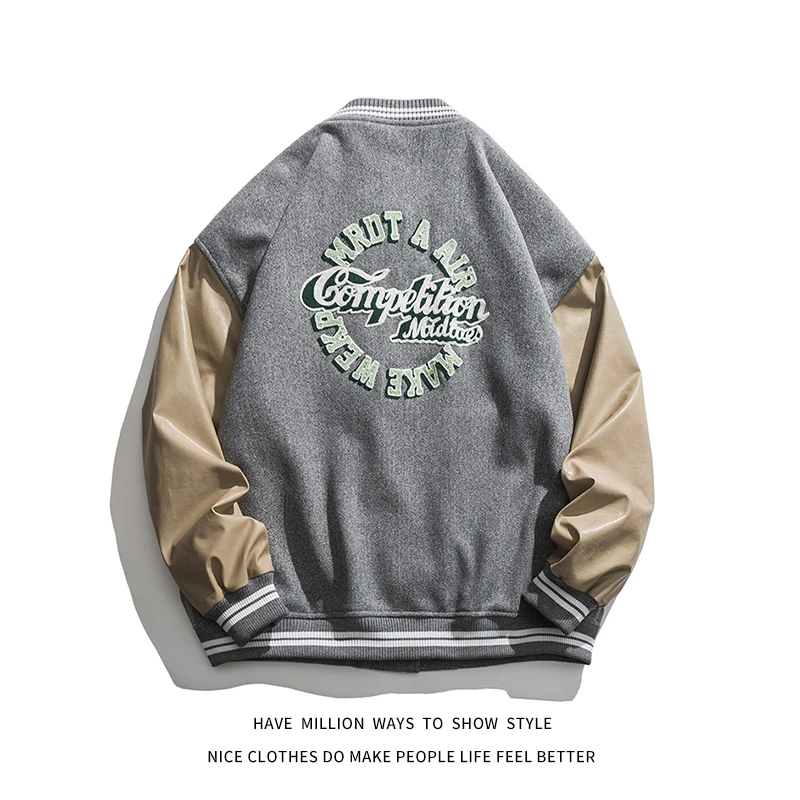 

New Arrival Embroid Patchwork Woolen Like Oversize Men's Letterman Bomber Jacket Unisex Women's Varsity Baseball Coat Stadium