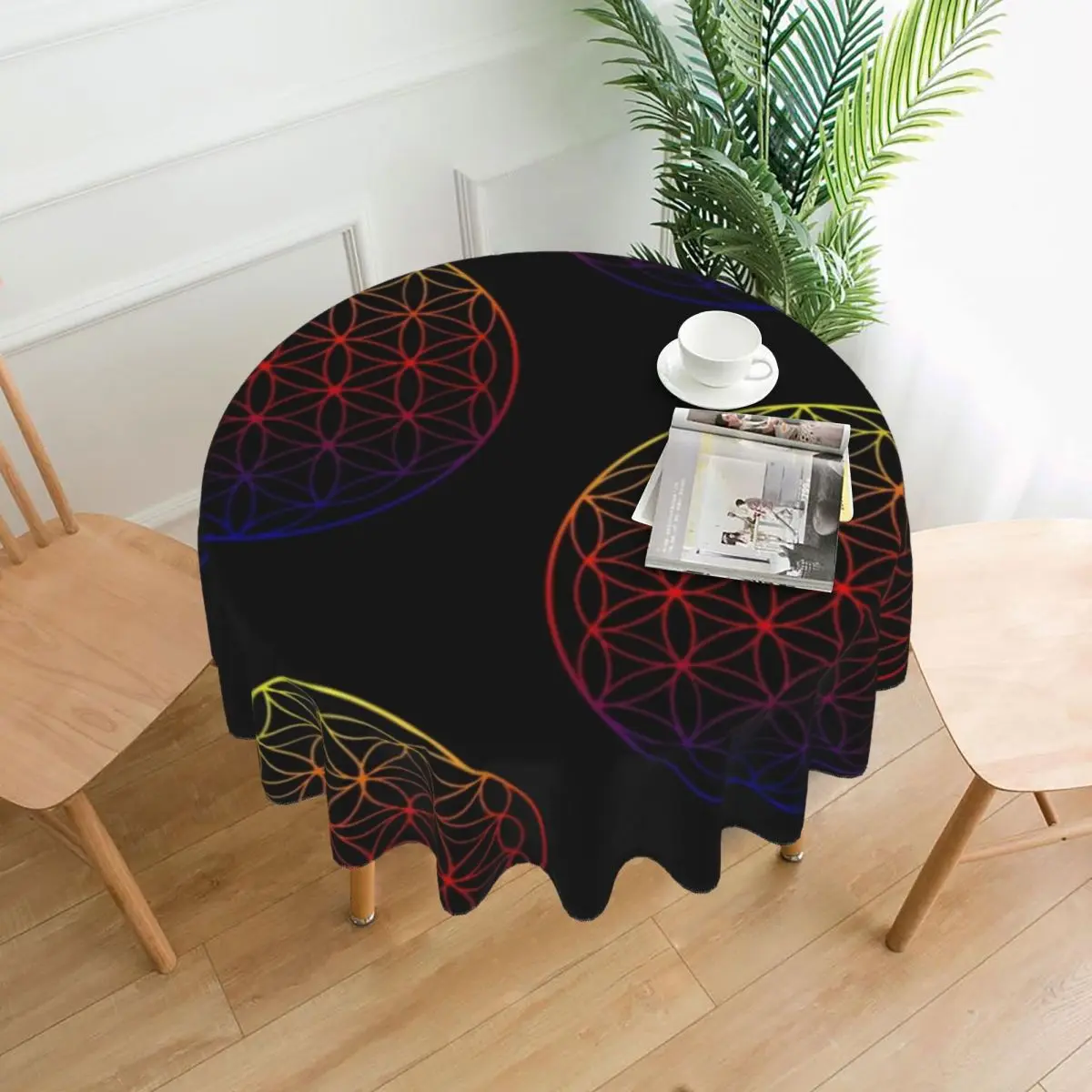 

Flower Of Life Tablecloth Decoration Dinner Table Cover Modern Custom Polyester Cheap Table Cloth