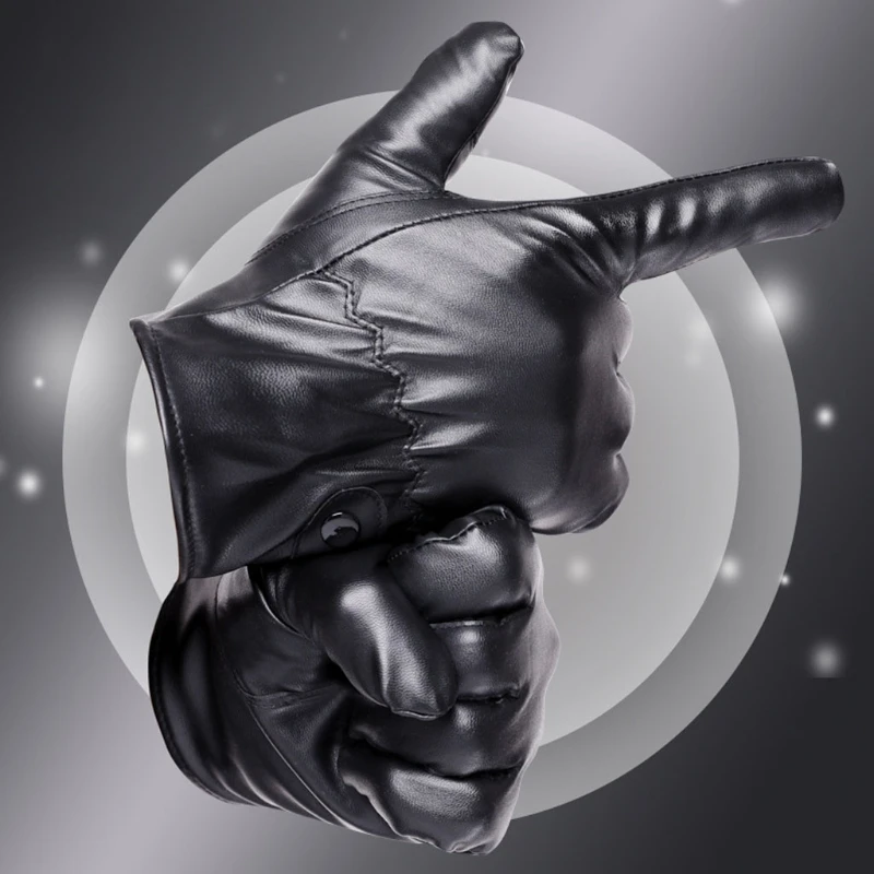 

1Pair Black Leather Gloves Cycling Anti Slip Touch Screen Gloves Full Finger