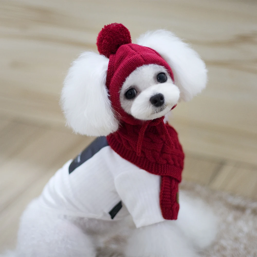 Для домашних собак и котов зимний головной убор шарф шерстяная шапка с шарфом