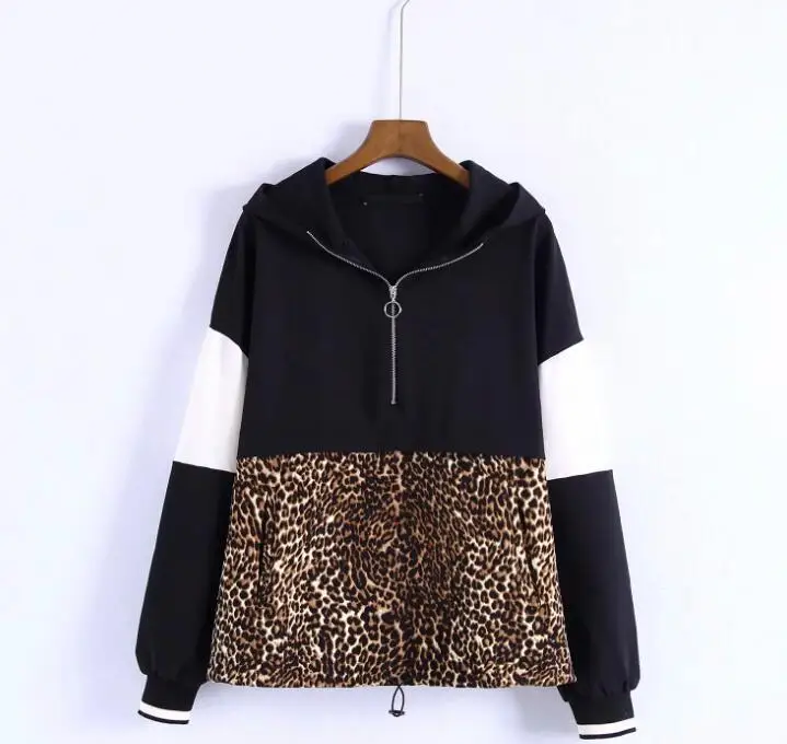 Осенне-зимние женские толстовки в стиле пэчворк с леопардовым принтом