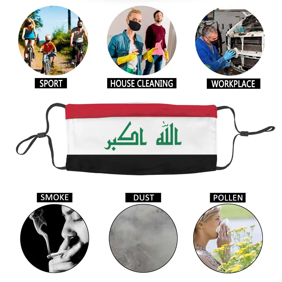 

Iraq Flag Reusable Face Mask Anti Haze Dust Protection Cover Respirator