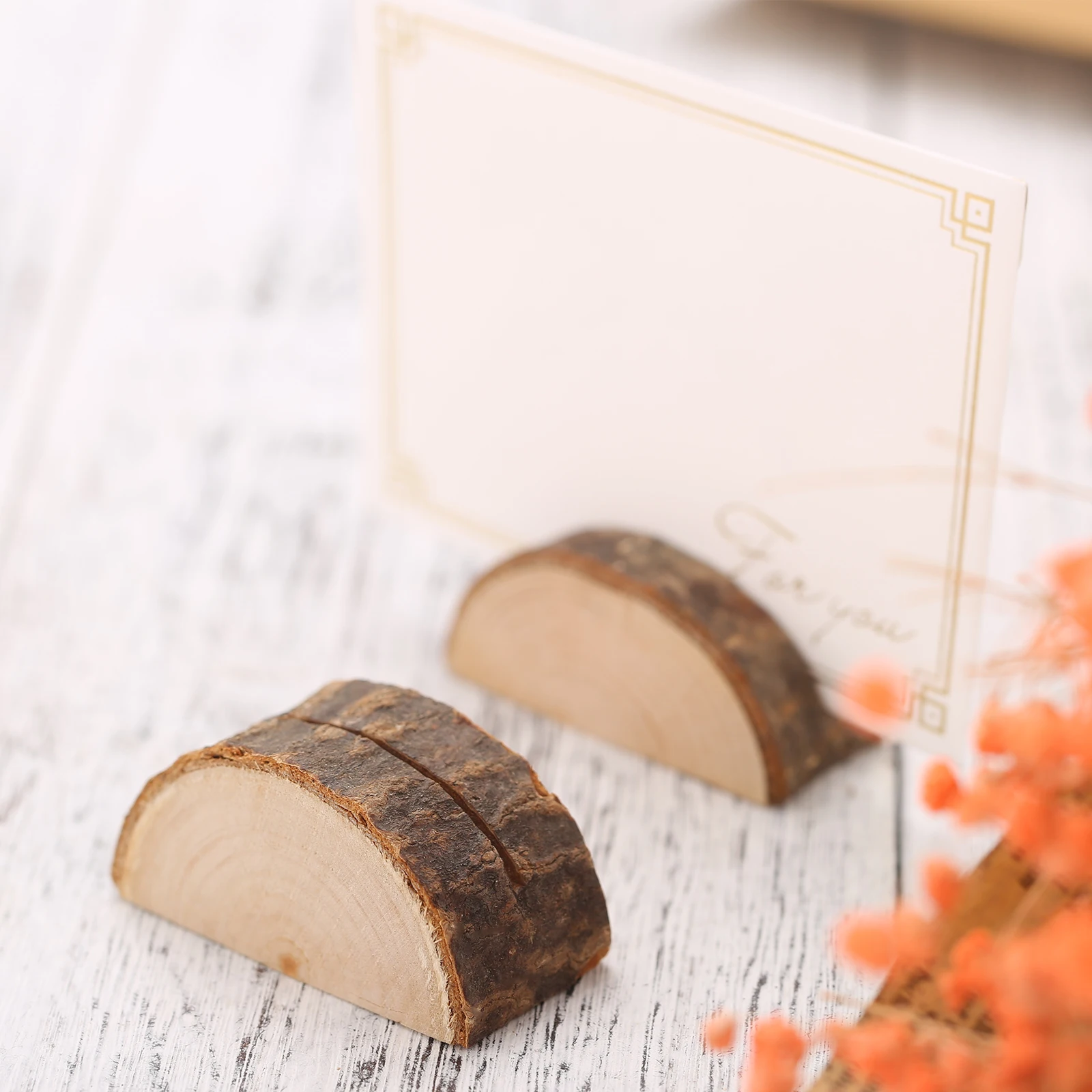 

10Pcs Rustic Wooden Log Half Round Wedding Party Reception Stand Name Place Card Holders Picture Photo Table Numbers Menu Clip