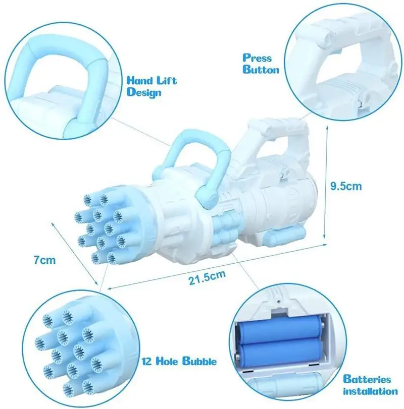 

Bubble Machine for Kids Automatic Bubble Maker 12 Hole Electric Bubble Gun Outdoor Toys for Boys and Girls