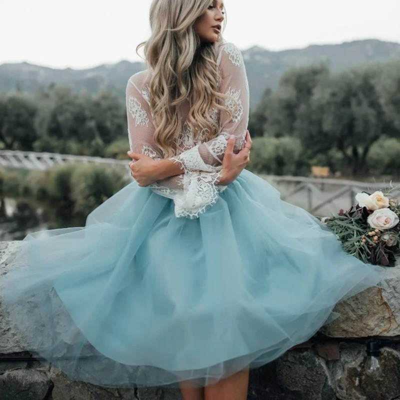 Vintage Custom Fashion Blue Tulle Pleated Skirt Womens Lolita Petticoat falda Mujer saia jupe Secret Knee Length Turu Ski | Женская