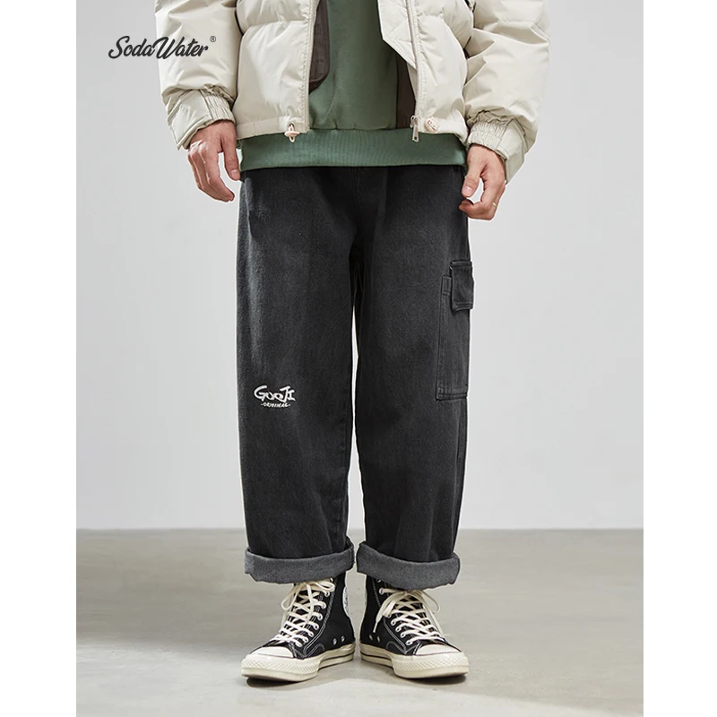 SODAWATER/мужские джинсы с эластичной резинкой на талии повседневные мужские синего