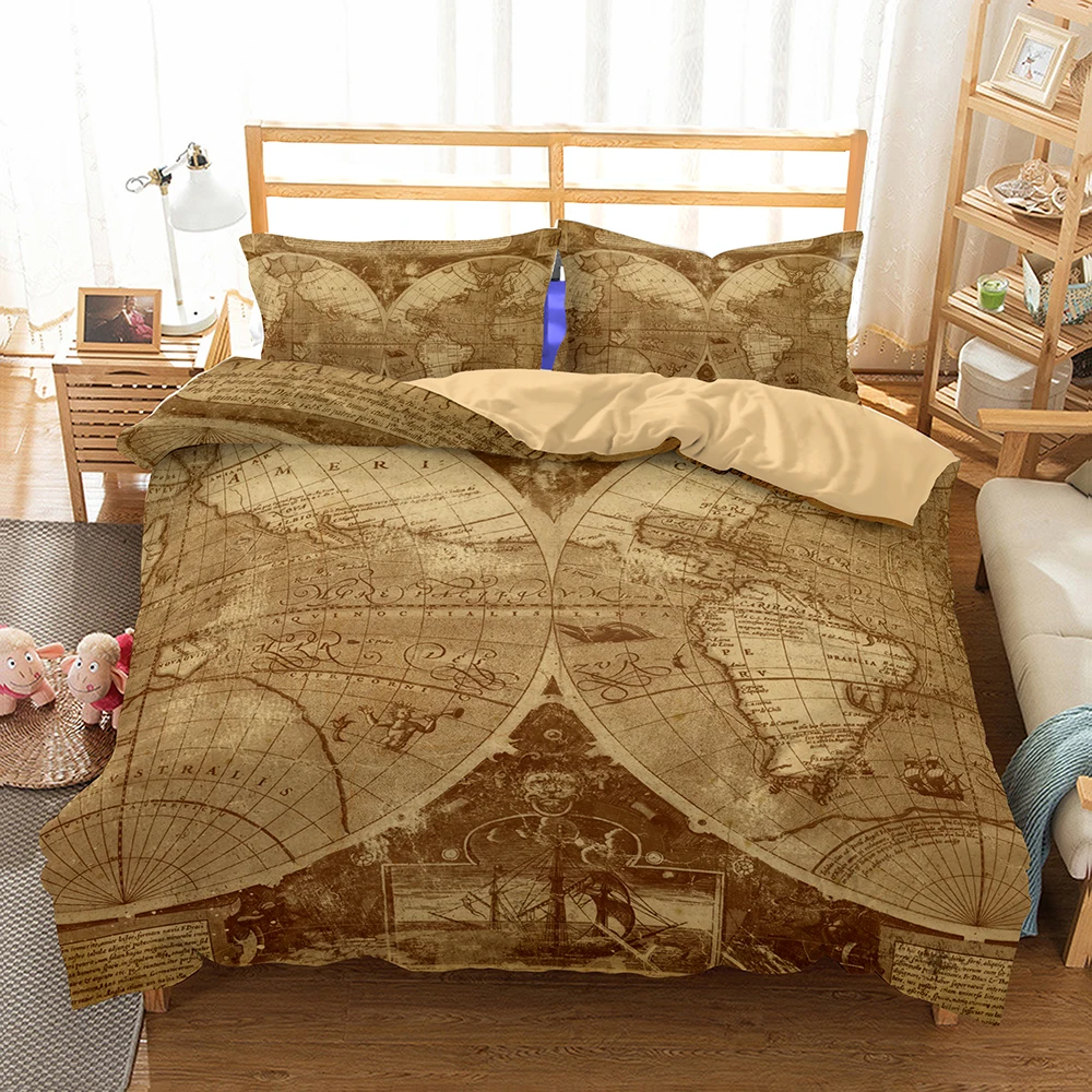 Комплект постельного белья в стиле ретро с картами мира 2/3 шт. комплект