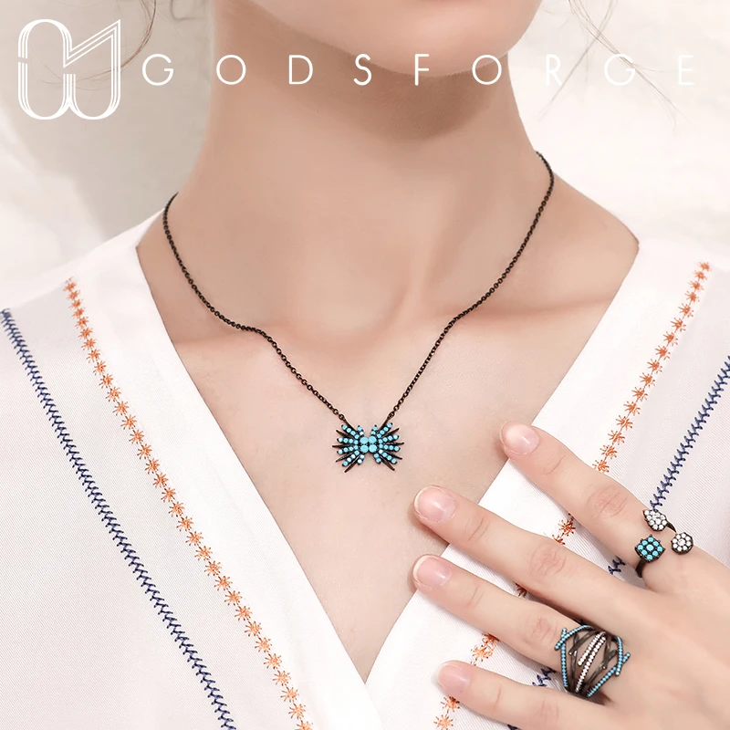 100% Стерлинговое Серебро 925 пробы Бирюзовая звезда черная подвеска ожерелье 2