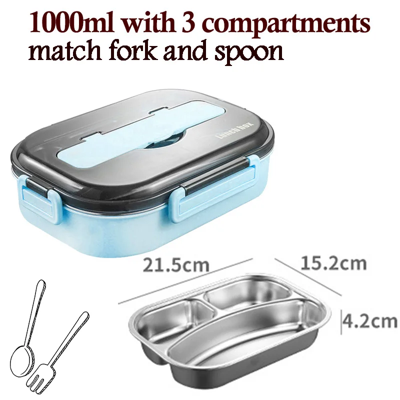 blue 1000ml-3divide Нержавеющая сталь 304 Ланч-бокс для детей и взрослых герметичный Бенто-бокс контейнеры для еды многофункциональная спортивная коробка для хранения еды для перекуса Новинка - Цвет: blue 1000ml-3divide