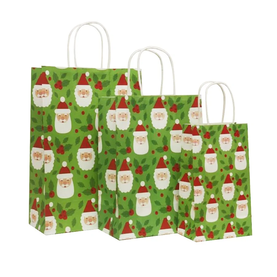 

40 Pcs/lot 21x13x8cm Cute Christmas Paper Bag With Handles Decoration Paper Gift Bag For baby birthday party Paper Bags