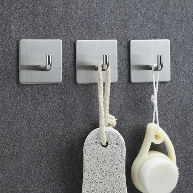 

5PCS Bathroom and kitchen hooks Door Wall Hanger Wall Hooks Hanger Self Adhesive Robe Towel Hook 304 Stainless Steel genuine WF