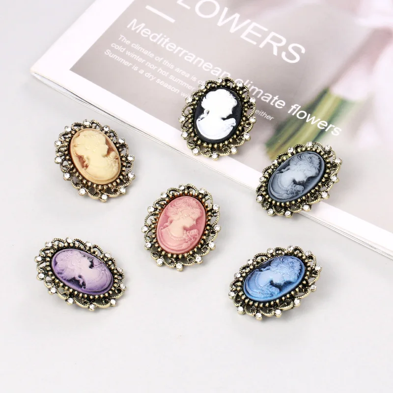 Винтажный Готический стиль статуя головы камея брошь стразы для женщин вечерние