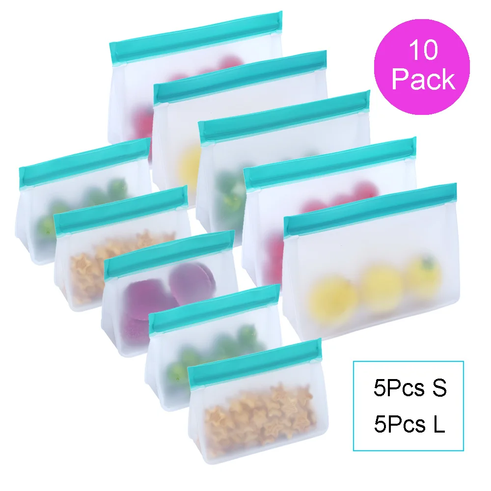 

PEVA Food Storage Bag Upgrade Leakproof Top Stand Up Reusable Freezer Sandwich Ziplock Silicone Bag