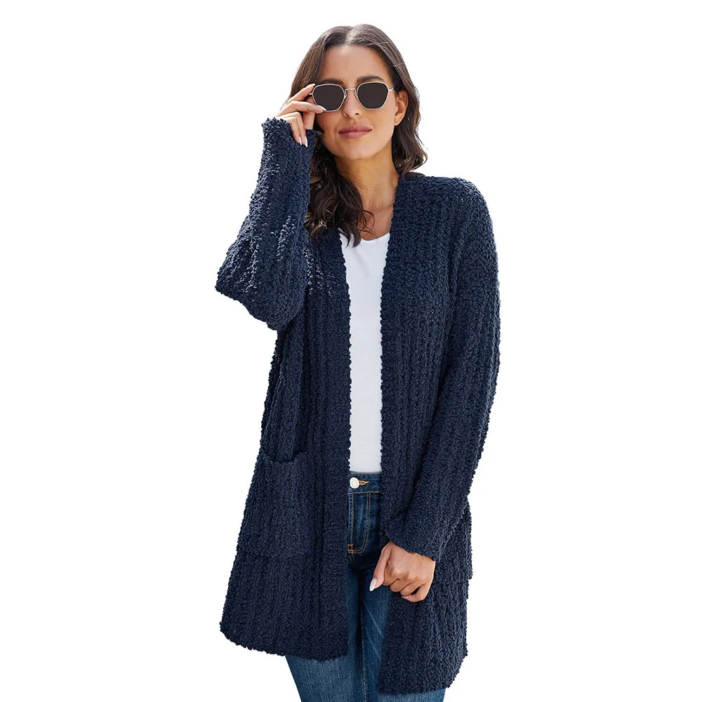 Teal Blue Sweater SEBOWEL Женский вязаный длинный кардиган свитер Трикотажное изделие пальто с карманами женский свободный кардиган Новинка осень зима - Цвет: Teal Blue Sweater