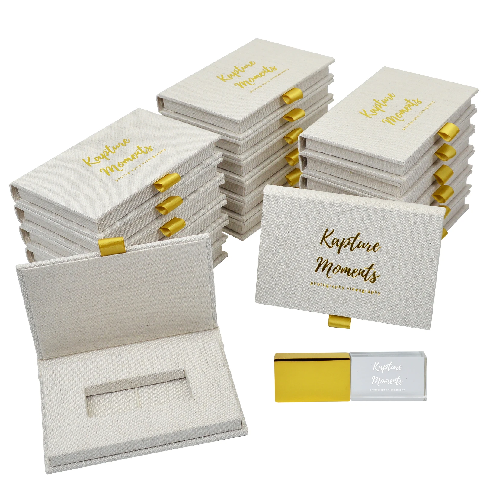 Embalaje de caja USB personalizado, funda de lino con logotipo personalizado hecho a mano, embalaje de unidad Flash, embalaje para fotograf&iacute;a de boda-0