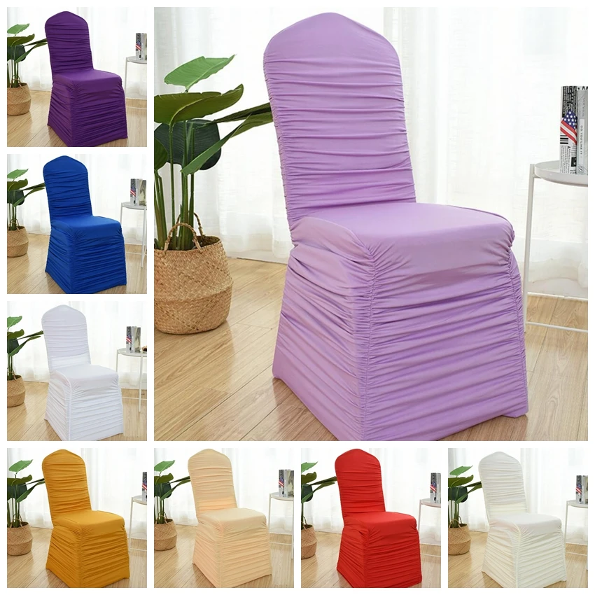 

Wedding Spandex Chair Cover Ruffled Universal Lycra Chair Cover Pleated Ruched Birthday Party Banquet Hotel Decoration Luxury