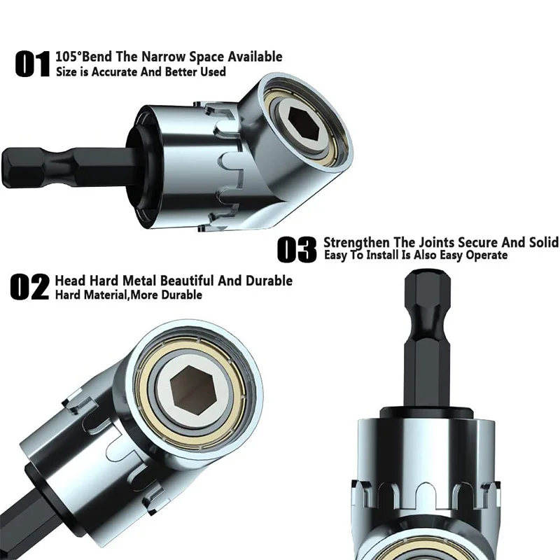 

7PCS Impact Grade Driver Socket Adapter Extension Set, 105 Degree Right Angle Extension Nut Driver Power Drill Bit