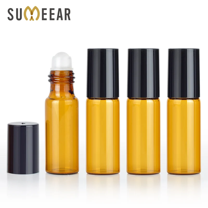 10 шт./лот 5 мл портативные янтарные стеклянные роликовые Бутылочки для эфирного