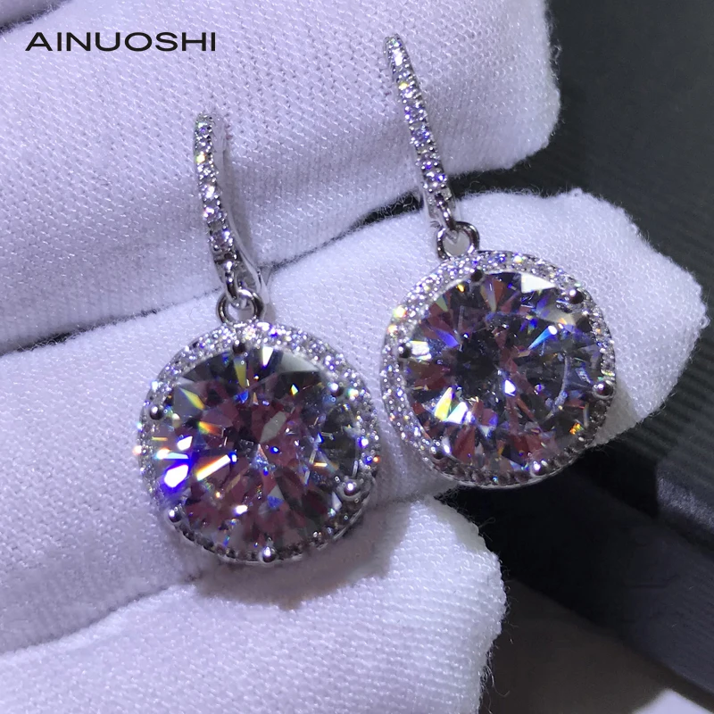 

AINUOSHI Round Cut 11mm Simulated SONA Diamond Simple 925 Sterling Silver Classic Clip Drop Earrings for Women Party Gift