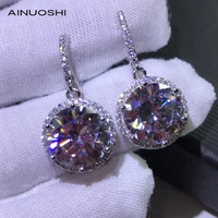 ainuoshi round cut 11mm simulated sona diamond simple 925 sterling silver classic clip drop earrings for women party gift