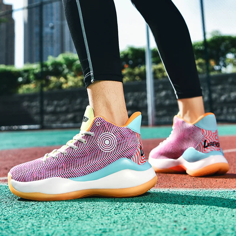 Harga Sneakers Olahraga Pria Sepatu Basket Sepatu Bot Pergelangan Kaki Pelatih Olahraga Warna Sepatu Basket High Top Sneakers Olahraga Jala Sejuk
