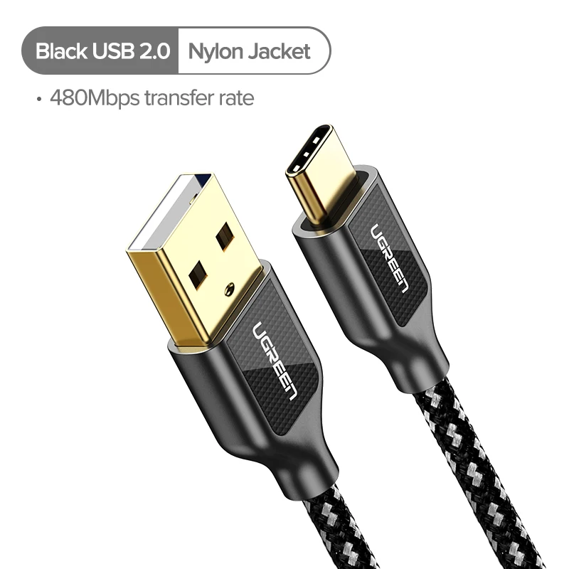 USB 2.0 Nylon Black Ugreen нейлоновый USB C кабель 3A Быстрая зарядка цинковый сплав usb type C кабель для samsung S9 S8 Plus huawei mate 20 Pro usb type-C кабель - Цвет: USB 2.0 Nylon Black