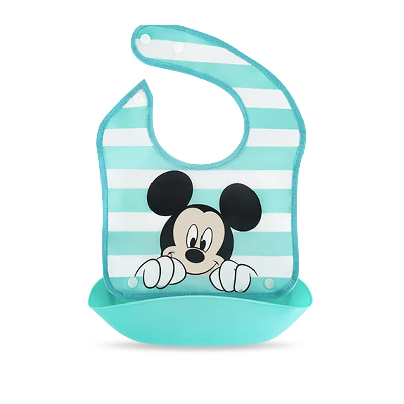 

Disney Silicone Baby Bib Mickey Silicone Baby Bib Combination Leakproof Pocket and Baby Burp Cloth Removable Waterproof Supplies