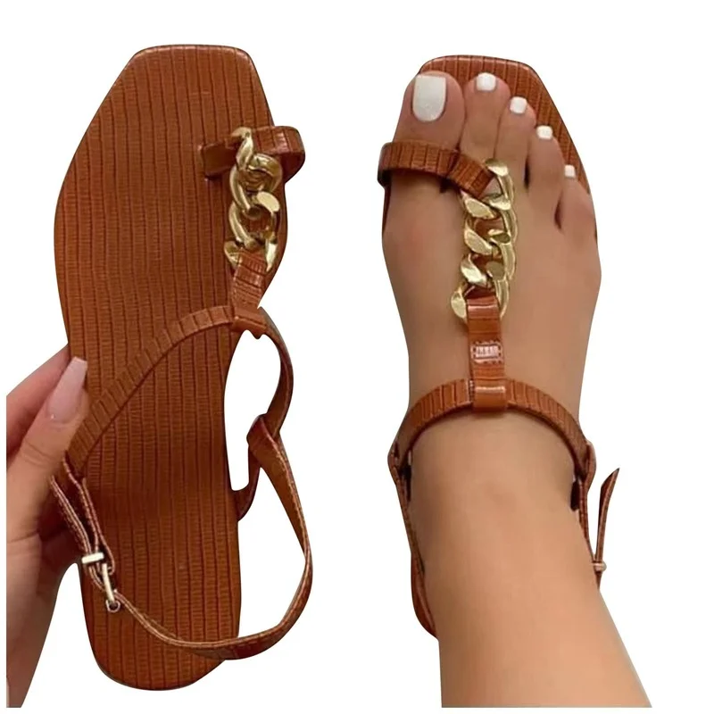 

Sandals Metal Chain Flat Bottom Female Open Toe Shoes Outdoor Beach Ladies Sandal Women Summer New Fashion Women's Sandals 2021