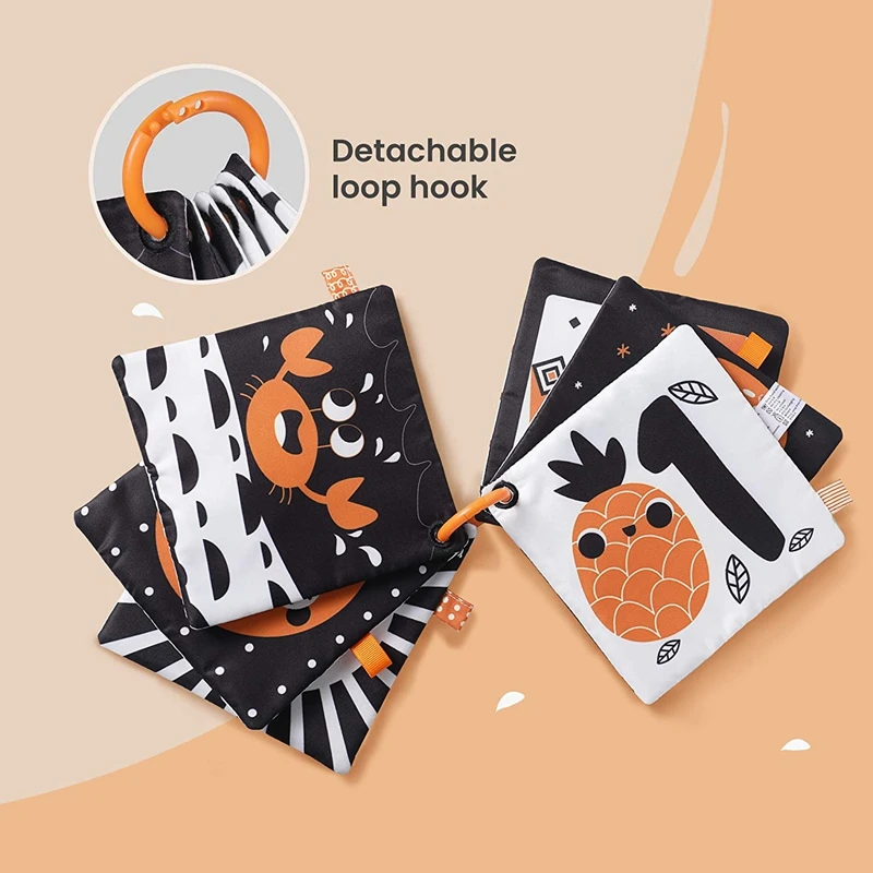 

Baby Toys Set Black and White Tummy Time Mirror Plush Rattles Rings Soft Cloth Book Stroller Hanging Toys for 0-12Months